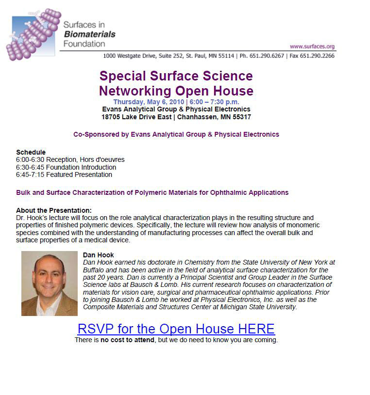 Special Surface Science Networking Open House Flyer